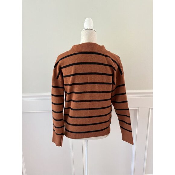Camel & Black Striped Fashion Popover Sweater S - Picture 3 of 5